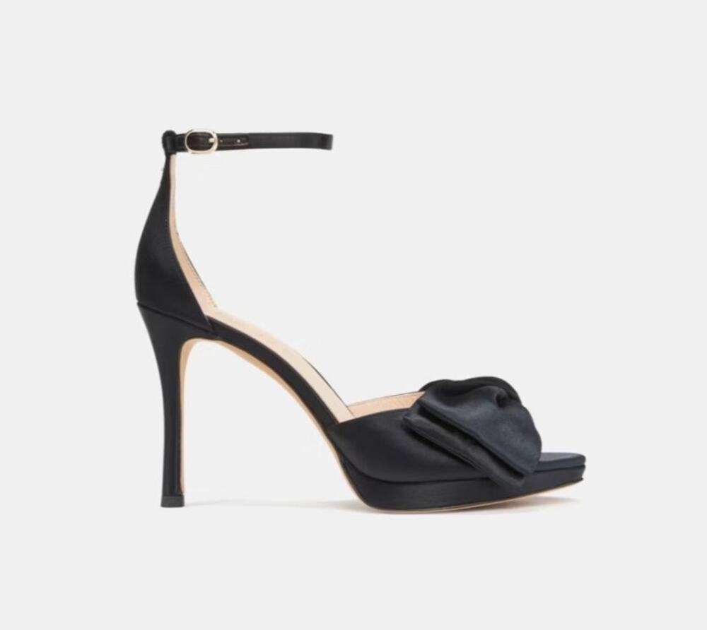 Kate Spade Bridal Bow Ankle Strap Sandals Heels Black Satin Size 8.5 NIB Wedding